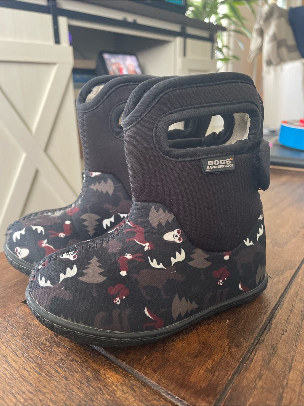 Bogs Kids Black Woodland Animal Print Waterproof Boots